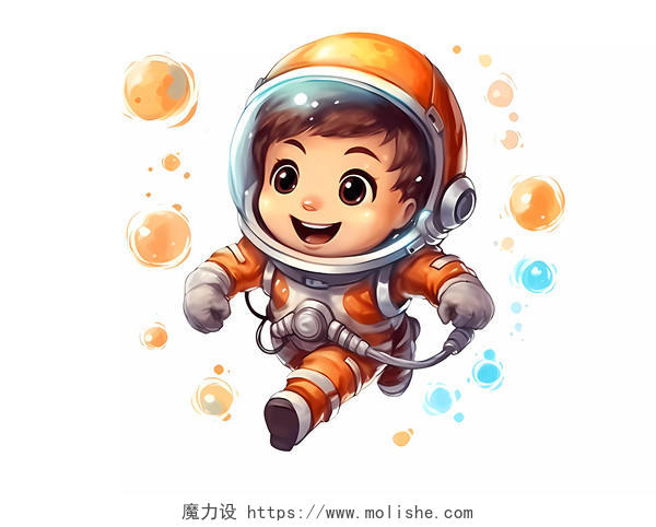 白底卡通可爱小宇航员探索太空元素